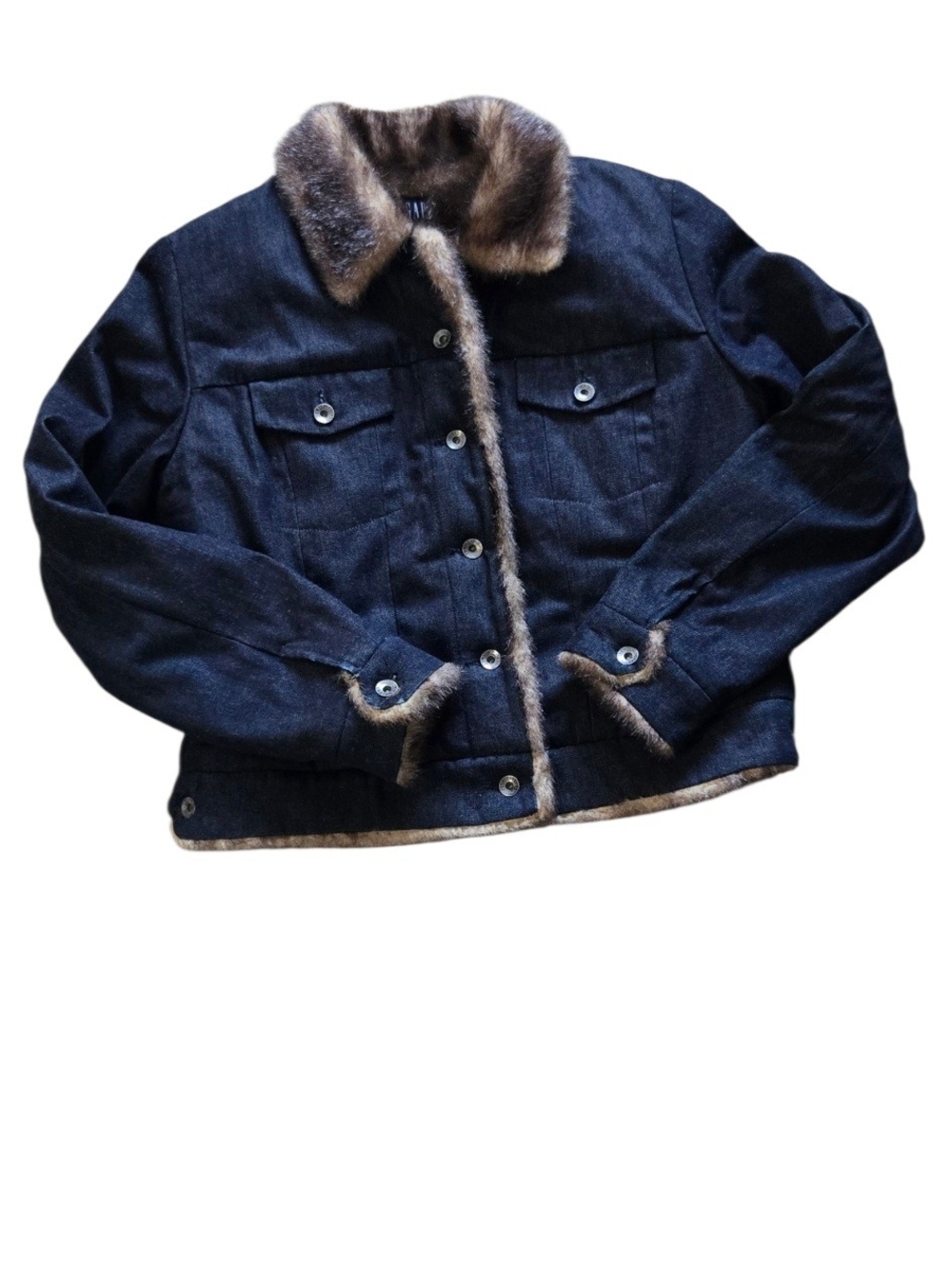 GAP Dark Wash Denim Faux Fur Lined Trucker Jacket Sz L